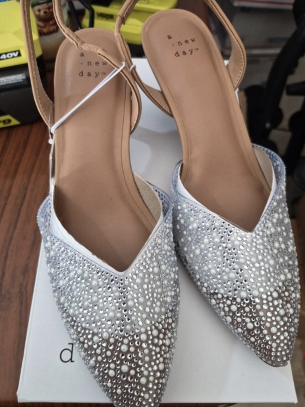a new day Silver Crystal Pointed Slingback Flats